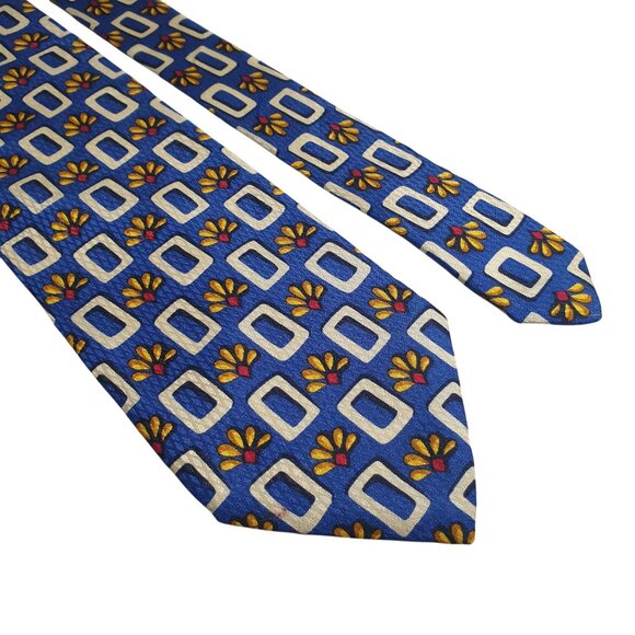 Vintage Mid Century Blue Silk Tie Retro Geometric Floral Pattern Design Mr Sid - Picture 2 of 5